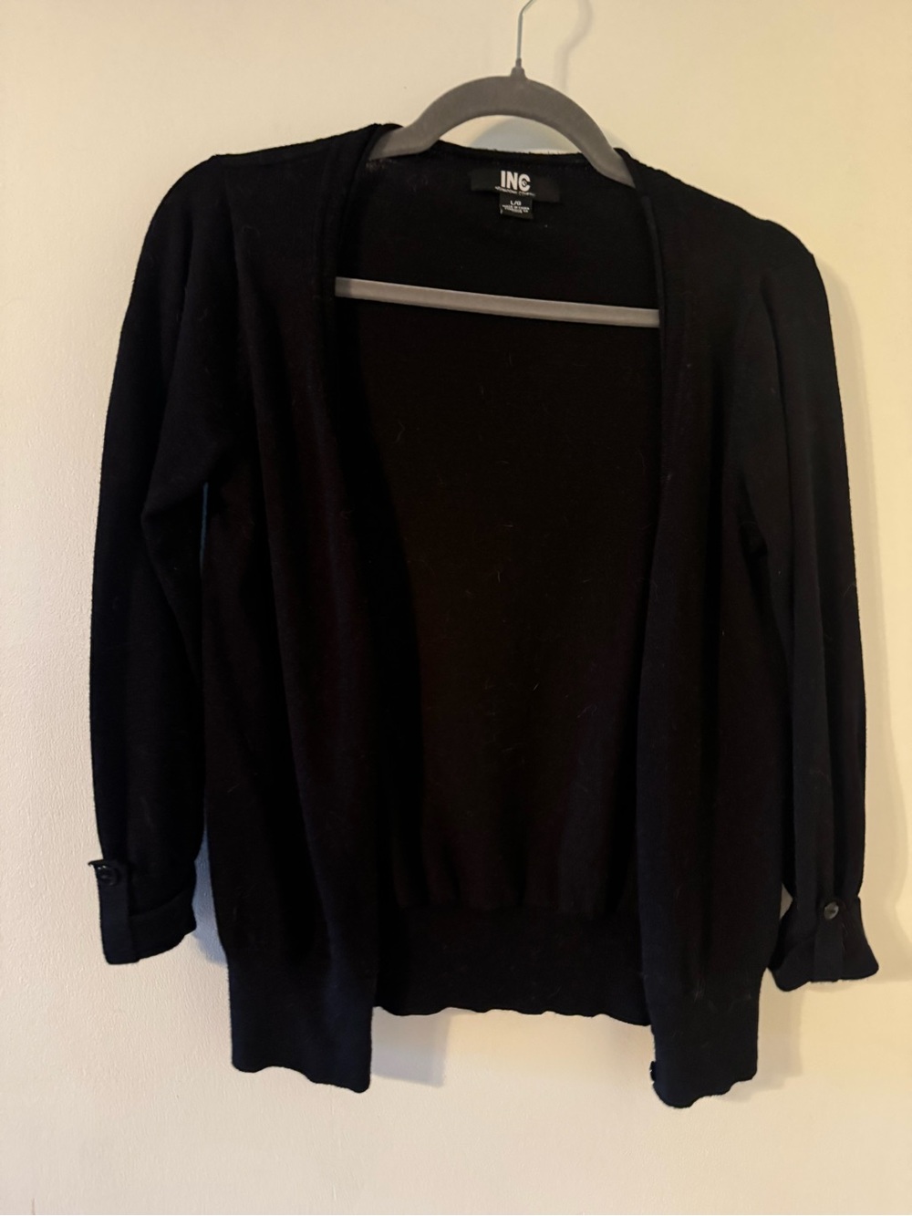 INC International Concepts Black Open-Front Cardigan Sweater